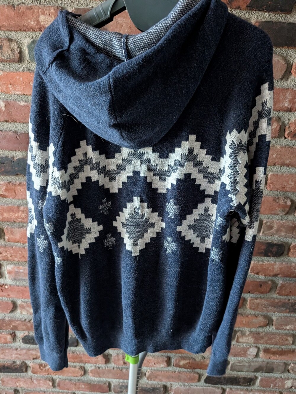 Lucky Brand Men's Navy Hoodie Sweater with White Geometric Pattern